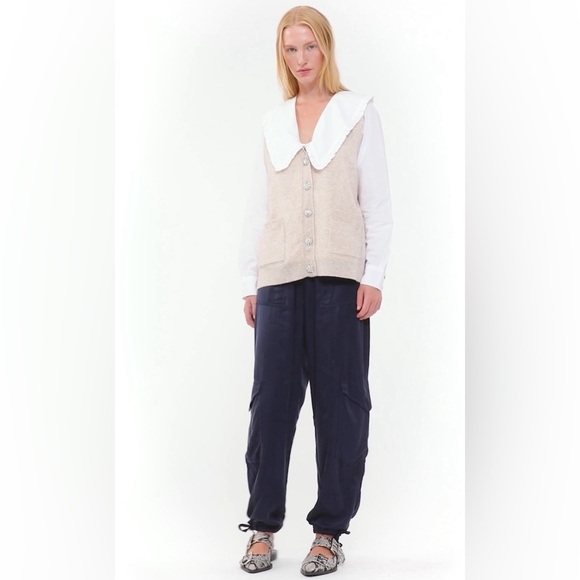 NEW Ganni Cashmere Mix Button Vest Sweater in Oyster Gray / Cream - size XS - Picture 2 of 7
